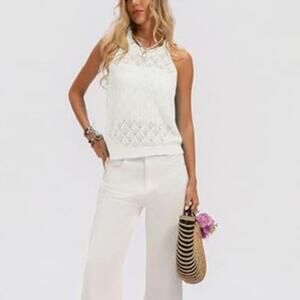 White Crochet Tank Top Sleeveless Hollow Knit Sweater Vest Boho Spring Shirt